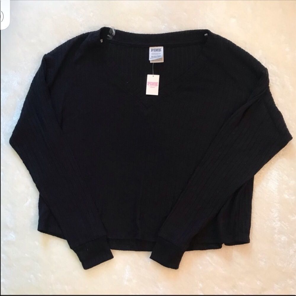 Pink VS Cropped Long Sleeve Top